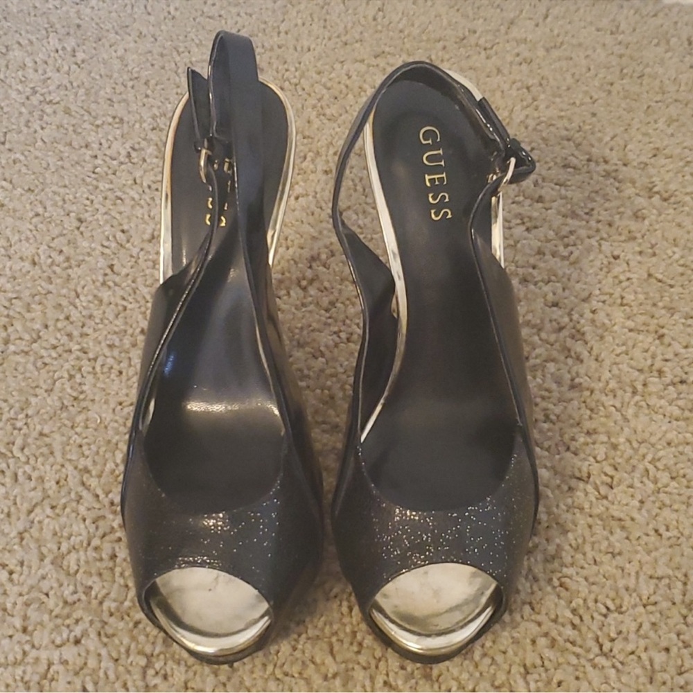 Guess Black Peep-Toe Slingback Heels